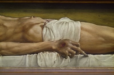 Ciało zmarłego Chrystusa, detal ręki, 1521 tempera na drewnie lipowym autorstwa Hans Holbein der Jüngere