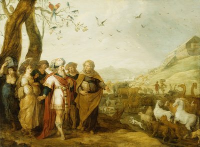 Noe i jego rodzina przed wejściem do arki, autorstwa Hans III Jordaens