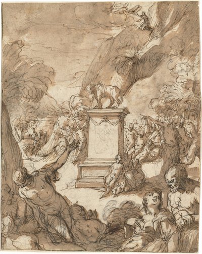 Adoracja złotego cielca autorstwa Hans I or Johann Rottenhammer