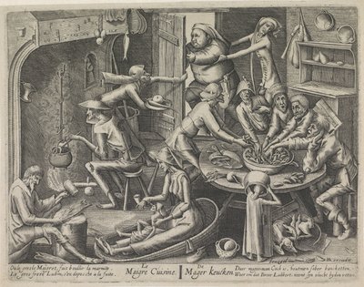 chuda kuchnia Le Maigre Cuisine / Chudy Keucken (tytuł na obiekcie) Kuchnia chuda i kuchnia tłusta (tytuł serii) autorstwa Hans Liefrinck (I) (possibly)