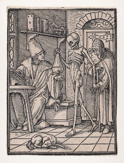 Doktor lub lekarz z Tańca śmierci, ca. 1526, opublikowany 1538. autorstwa Hans Lützelburger