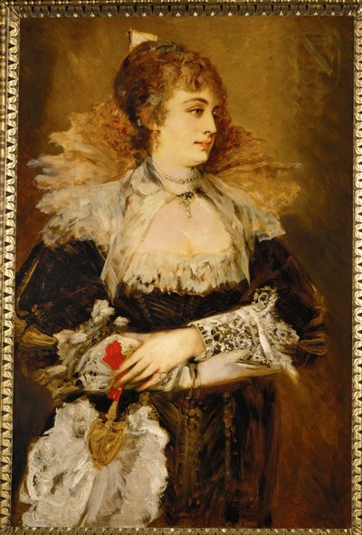 Hanna Klinkosch, znana członkini wiedeńskich wyższych sfer ... (obraz na drewnie) autorstwa Hans Makart