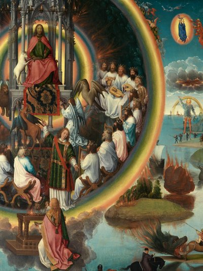 San Juan Bautistapa, San Juan Evangelista polacopa Tríptico nisqapa paña panelninmanta detalle autorstwa Hans Memling