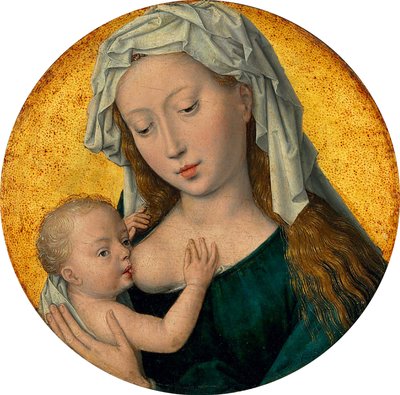 Matka Boża karmiąca piersią Dzieciątko Jezus autorstwa Hans Memling
