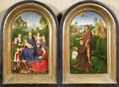 Dyptyk Jean du Cellier: Dziewica z Dzieciątkiem ze świętymi i darczyńcą podarowanym przez św. Jana Chrzciciela, ok. 1490 autorstwa Hans Memling