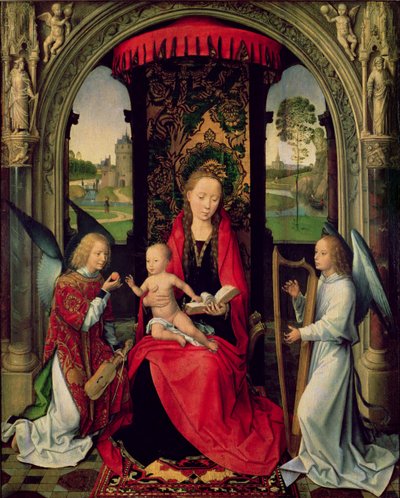 Madonna z Dzieciątkiem z dwoma Aniołami (olej na panelu) autorstwa Hans Memling