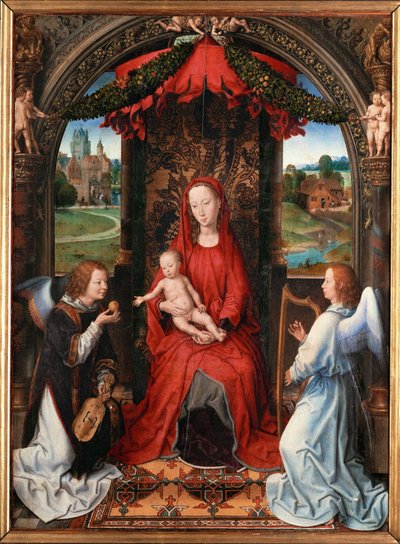 Madonna z dzieciątkiem, anioł ze skrzypcami w ręku (dyszący) autorstwa Hans Memling