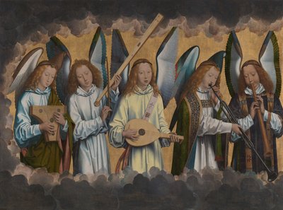 Anioły tworzące muzykę autorstwa Hans Memling