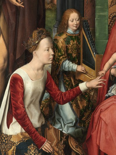 Św. Katarzyna, fragment panelu centralnego Tryptyku św. Jana Chrzciciela i św. Jana Ewangelisty autorstwa Hans Memling