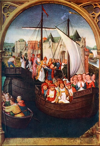 Wyjazd św. Urszuli z Bazylei, przed 1489, ok. 1900-1920. autorstwa Hans Memling