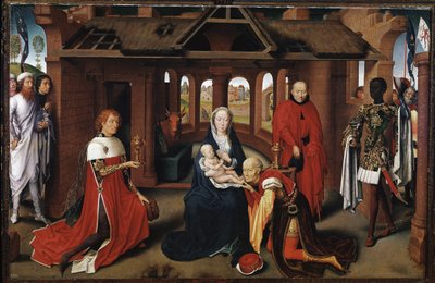 Trzech Króli jako Karol Temerary i Filip Dobry. Centralny panel Adoracji Trzech Króli (Detrempe na drewnie) autorstwa Hans Memling