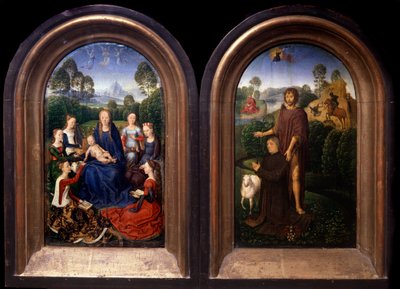 Dziewica z Dzieciątkiem w otoczeniu świętych, darczyńców i św. Jana Chrzciciela Dyptyk - Obraz Hansa Memlinga (1435-1494) (ec flam) XV-wieczny Paryż, Luwr autorstwa Hans Memling