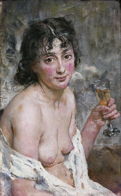 Szampańska Dziewczyna (olej na płótnie) autorstwa Hans Olaf Heyerdahl