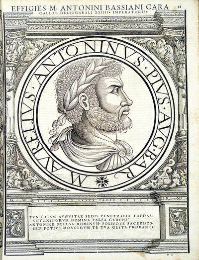 Heliogabalus, ilustracja z Imperatorum romanorum omnium orientalium et occidentalium verissimae imagines ex antiquis numismatis, drzeworyt Rudolpha Wyssenbacha, wydrukowany przez Andreasa Gesnera, Zurych, autorstwa Hans Rudolf Manuel Deutsch