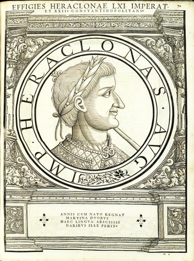 Heraklona, ​​ilustracja z „Cesarzy rzymskich całego Wschodu i Zachodu”, drzeworyt Rudolpha Wyssenbacha, druk Andreas Gesner, Zurych autorstwa Hans Rudolf Manuel Deutsch