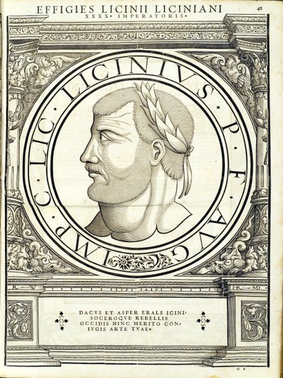 Licyniusz I, ilustracja z „Cesarzy rzymskich całego Wschodu i Zachodu”, drzeworyt Rudolpha Wyssenbacha, druk Andreas Gesner, Zurych autorstwa Hans Rudolf Manuel Deutsch