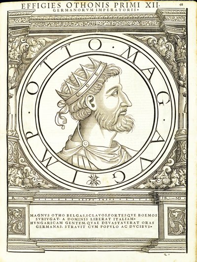 Otho I Magnus, ilustracja z „Cesarzy rzymskich całego Wschodu i Zachodu”, drzeworyt Rudolpha Wyssenbacha, druk Andreas Gesner, Zuric autorstwa Hans Rudolf Manuel Deutsch