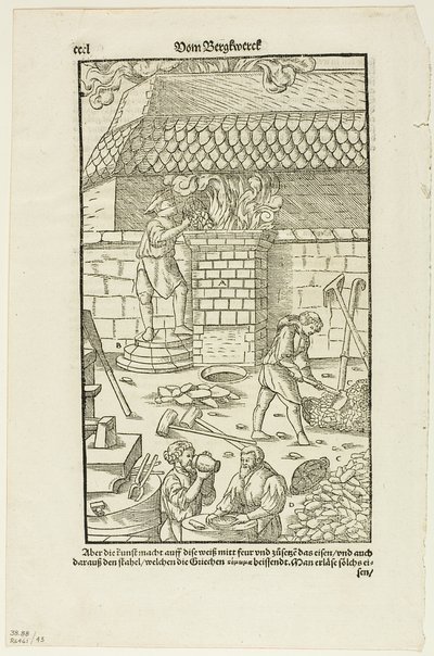 Strona CCCL z Vom Bergwerck XII Bücher autorstwa Agricoli, płyta 43 z drzeworytów z książek z XVI wieku autorstwa Hans Rudolf Manuel Deutsch