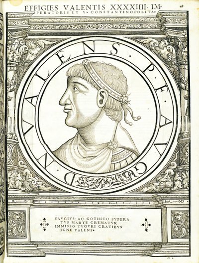 Valens, ilustracja z "Imperatorum romanorum omnium orientalium et occidentalium verissimae imagines ex antiquis numismatis", drzeworyt Rudolpha Wyssenbacha, wydrukowany przez Andreasa Gesnera, Zurych, 1559 r. autorstwa Hans Rudolf Manuel Deutsch