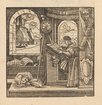 Mężczyzna przy biurku autorstwa Hans Schäufelein (possibly)