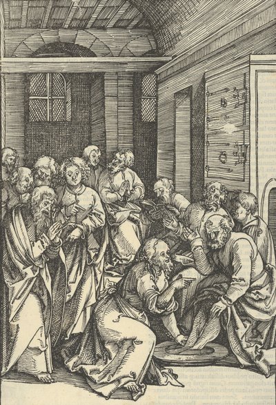 Chrystus myjący stopy św. Piotra, z „Zwierciadła męki Pana naszego Jezusa Chrystusa”, 1507. autorstwa Hans Schäufelein the Elder