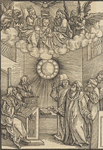 Autor piszący Layenspiegel, Trójca i Dziewica w górnym centrum, z ..., 1511. autorstwa Hans Schäufelein the Elder