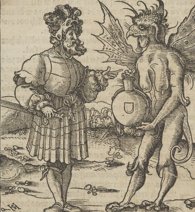 Diabeł ofiarujący rycerzowi truciznę, z Hymmelwagen auff dem, wer wol leben..., 1517. autorstwa Hans Schäufelein the Elder