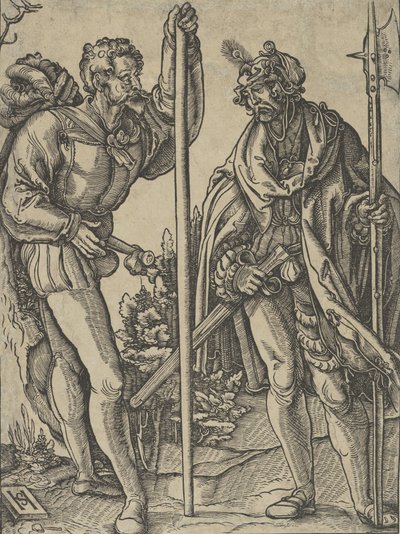 Dwóch żołnierzy z konwersacją włóczni i halabardy, ca. 1515. autorstwa Hans Schäufelein the Elder
