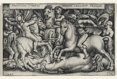 Walka Herkulesa z Trojanami, 1545 (rycina na papierze czerpanym) autorstwa Hans Sebald Beham