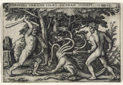Herkules zabijający hydrę, 1545 (rycina na papierze czerpanym) autorstwa Hans Sebald Beham