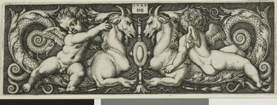 Ozdoba z dwoma dżentelmenami jadącymi chimerycznymi bestiami autorstwa Hans Sebald Beham