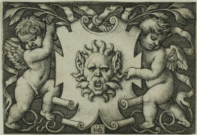 Ozdoba z maską trzymana przez dwóch Genii autorstwa Hans Sebald Beham