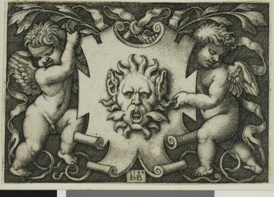 Ozdoba z maską trzymana przez dwóch Genii autorstwa Hans Sebald Beham
