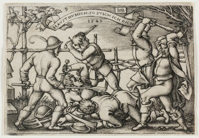 Bójka chłopska, talerz 9 z Uczty chłopskiej lub Dwunastu miesięcy autorstwa Hans Sebald Beham