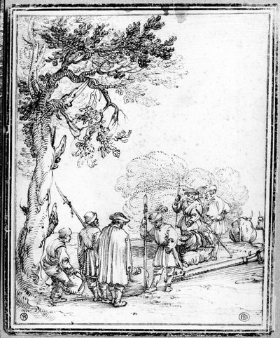 Handel Chłopami i Żołnierzami (atrament na papierze) autorstwa Hans Sebald Beham