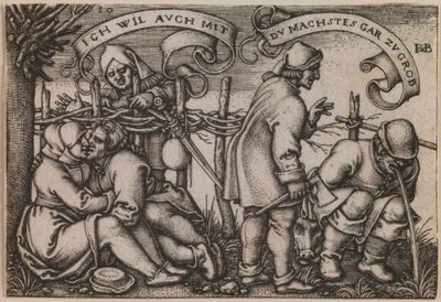 "Chłopi za żywopłotem" z serii "Święto chłopskie, czyli dwanaście miesięcy" autorstwa Hans Sebald Beham
