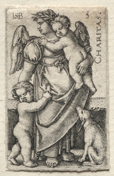 Poznanie Boga i Siedmiu Cnót Kardynalnych: Miłosierdzie - Charitas. autorstwa Hans Sebald Beham