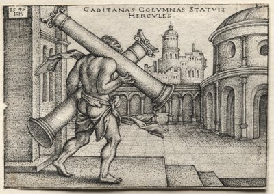 Prace Herkulesa: Herkules niosący kolumny Gades autorstwa Hans Sebald Beham