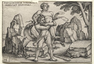 Prace Herkulesa: Herkules miażdżący Antaeusa autorstwa Hans Sebald Beham