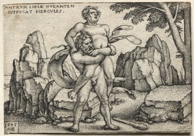 Prace Herkulesa: Herkules miażdżący Antaeusa, 1545. autorstwa Hans Sebald Beham
