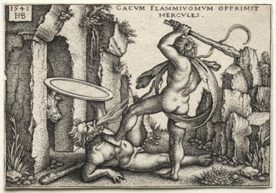 Prace Herkulesa: Herkules zabijający gigantycznego Cacus, 1545. autorstwa Hans Sebald Beham