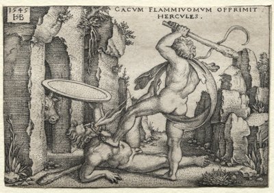 Prace Herkulesa: Herkules zabijający gigantycznego Cacus, 1545. autorstwa Hans Sebald Beham