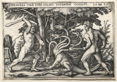Prace Herkulesa: Herkules zabija Hydrę Lerneańską, 1545. autorstwa Hans Sebald Beham