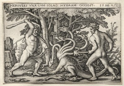 Prace Herkulesa: Herkules zabija Hydrę Lerneańską, 1545. autorstwa Hans Sebald Beham