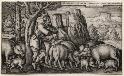 Syn marnotrawny: doglądanie świń autorstwa Hans Sebald Beham