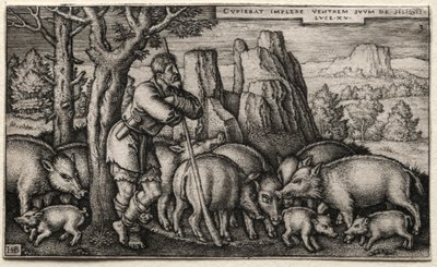 Syn marnotrawny: doglądanie świń. autorstwa Hans Sebald Beham