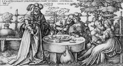 Syn marnotrawny trwoniący majątek, z serii "Historia syna marnotrawnego" autorstwa Hans Sebald Beham