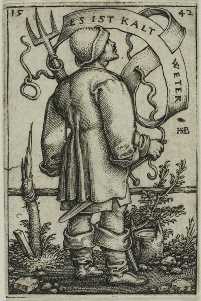 Wieśniak „Jest zimno” autorstwa Hans Sebald Beham