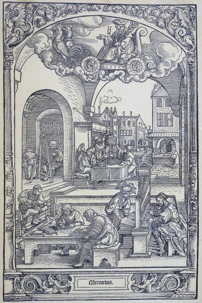 Planeta Merkury i artyści, uczeni i technicy, c1535 (grafika) autorstwa Hans Sebald Beham
