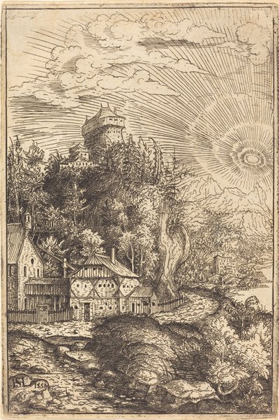 Pejzaż z zamkiem i promieniującym słońcem, 1553. autorstwa Hans Sebald Lautensack
